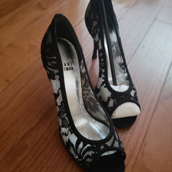 Stuart Weitzman Black Lace, Peep-Toe Pumps - Picture 6 of 8